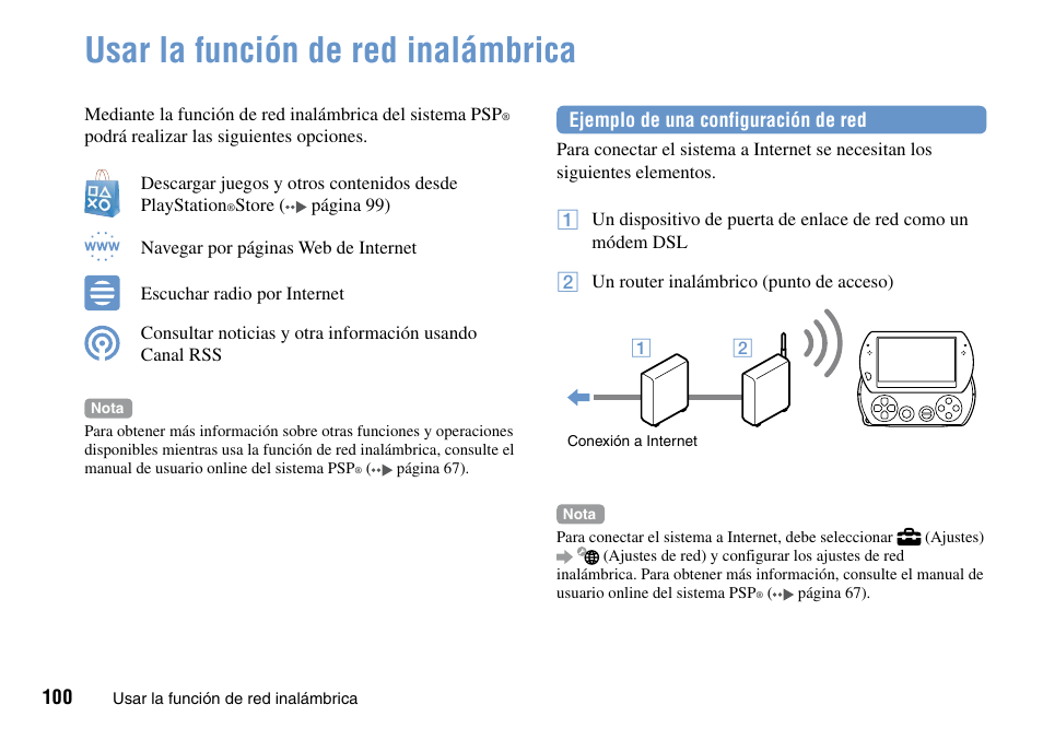 Usar la función de red inalámbrica | Sony PSP Go PSP-N1001 User Manual | Page 100 / 123