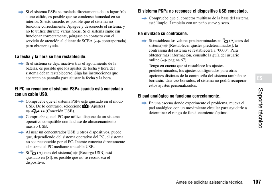 Sopor te ·técnico | Sony PSP Go PSP-N1001 User Manual | Page 107 / 123