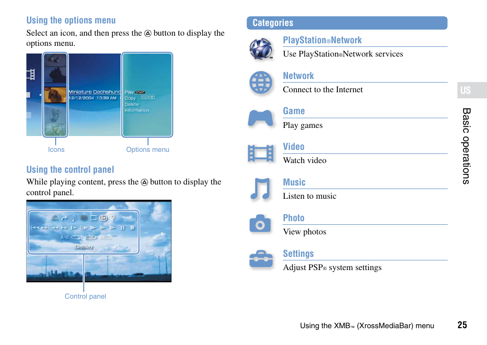 Basic oper ations | Sony PSP Go PSP-N1001 User Manual | Page 25 / 123