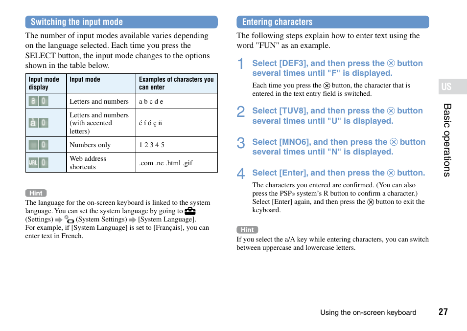 Basic oper ations | Sony PSP Go PSP-N1001 User Manual | Page 27 / 123