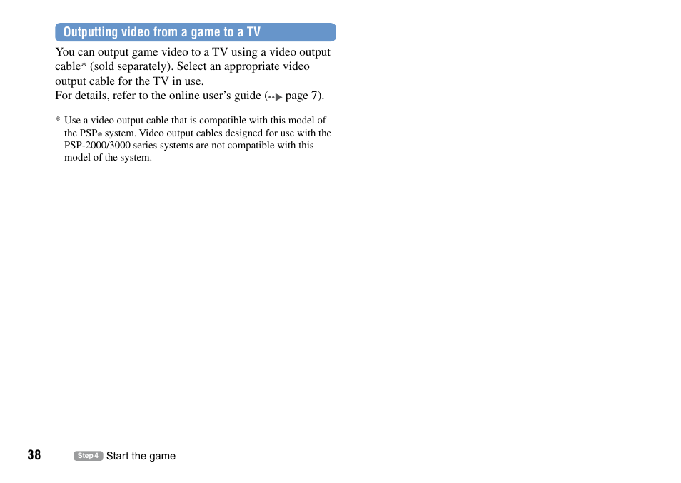 Outputting video from a game to a tv | Sony PSP Go PSP-N1001 User Manual | Page 38 / 123