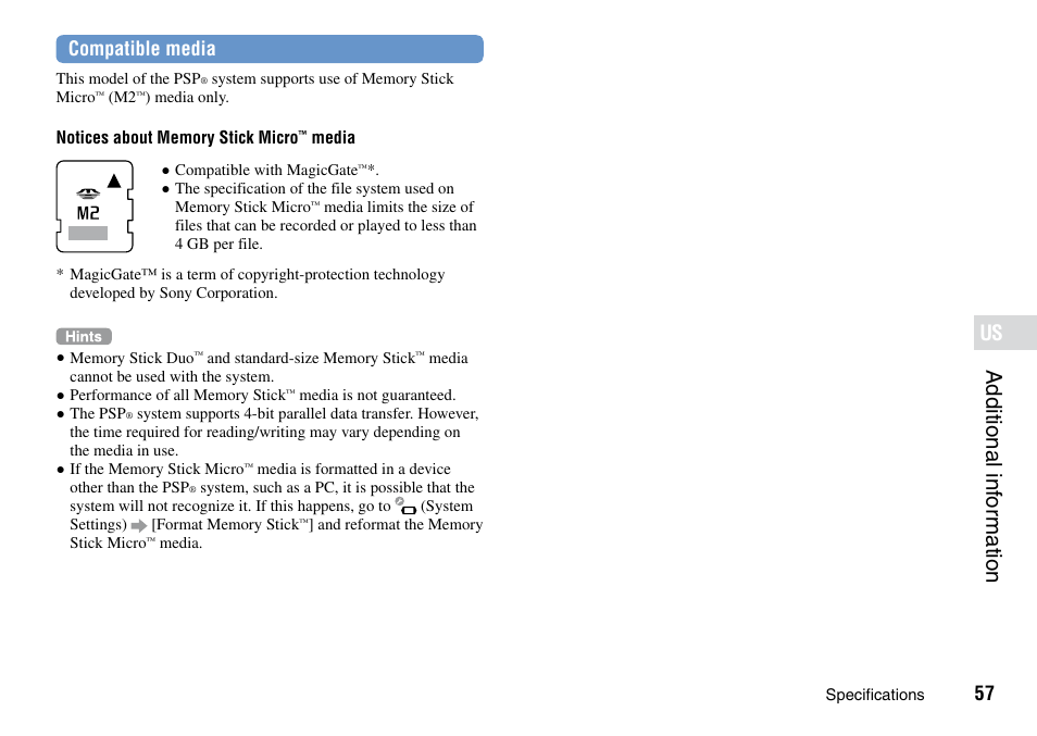 Additional inf or mation, Compatible media | Sony PSP Go PSP-N1001 User Manual | Page 57 / 123