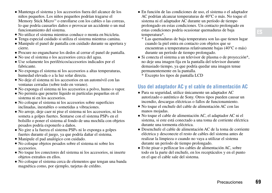 Uso del adaptador ac y el cable de alimentación ac | Sony PSP Go PSP-N1001 User Manual | Page 69 / 123