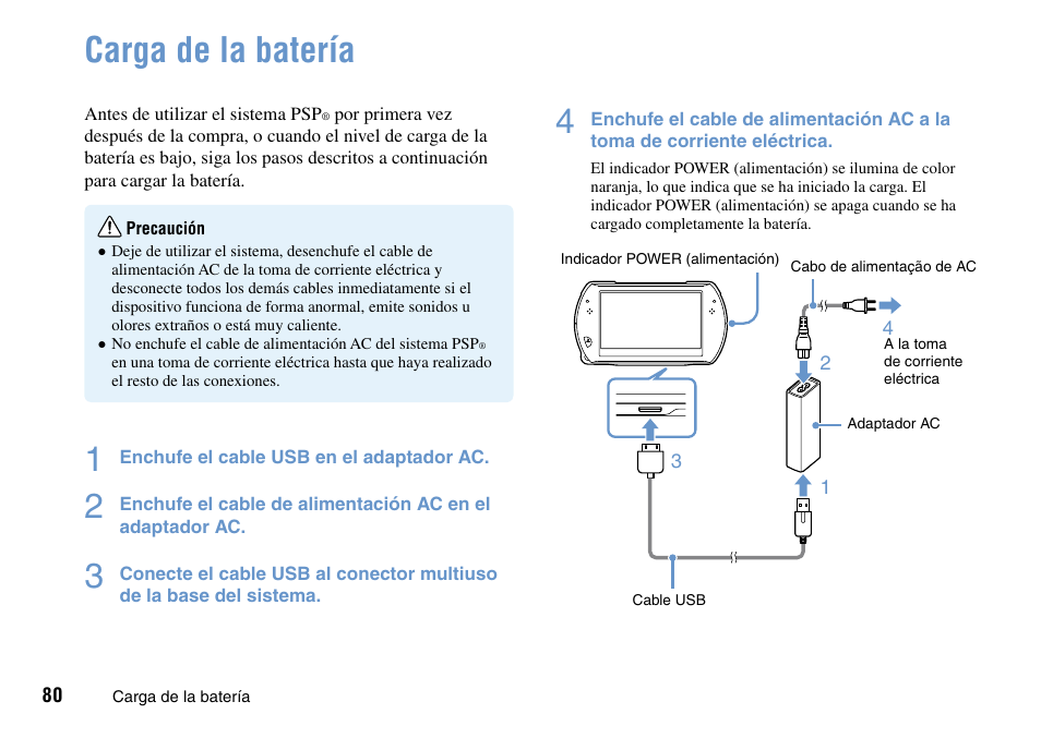 Carga de la batería | Sony PSP Go PSP-N1001 User Manual | Page 80 / 123