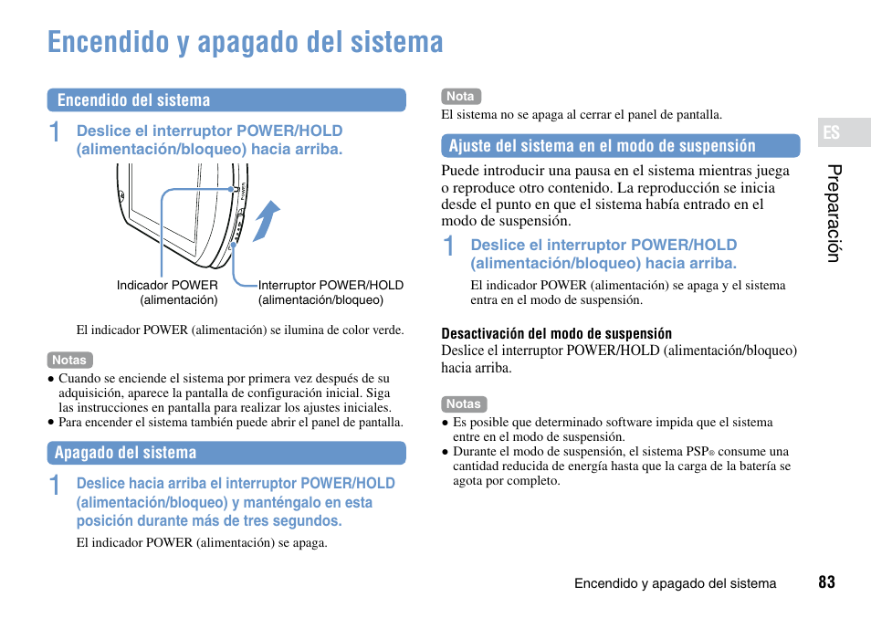 Encendido·y·apagado·del·sistema················ 83, Encendido y apagado del sistema | Sony PSP Go PSP-N1001 User Manual | Page 83 / 123