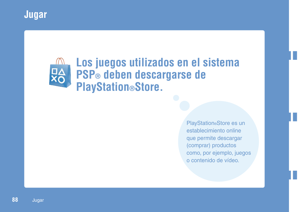 Juegos, Los juegos utilizados en el sistema psp, Deben descargarse de playstation | Store, Jugar | Sony PSP Go PSP-N1001 User Manual | Page 88 / 123