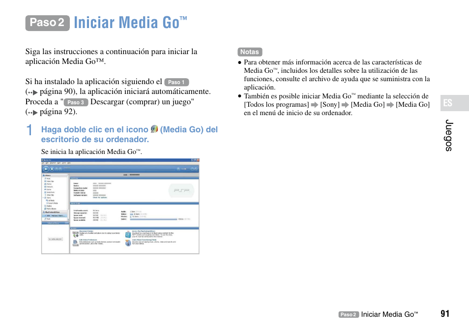 Paso 2, Iniciar·media·go, Iniciar media go | Juegos | Sony PSP Go PSP-N1001 User Manual | Page 91 / 123