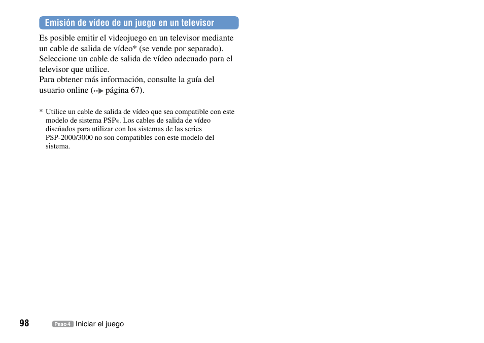 Emisión de vídeo de un juego en un televisor | Sony PSP Go PSP-N1001 User Manual | Page 98 / 123