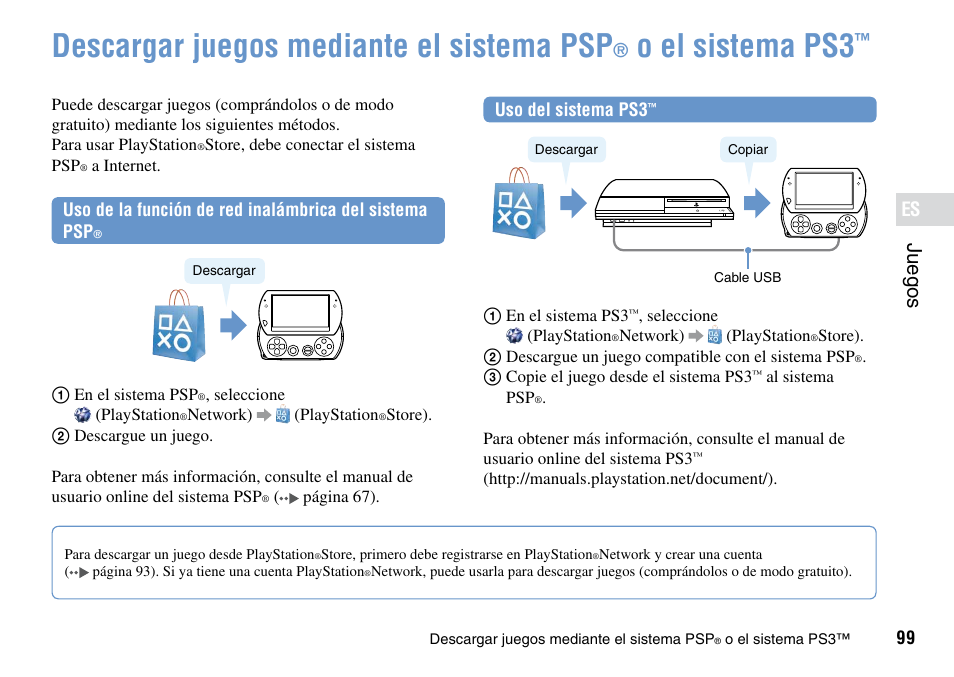 Descargar·juegos·mediante·el·sistema·psp, El·sistema·ps3, Descargar juegos mediante el sistema psp | O el sistema ps3, Juegos | Sony PSP Go PSP-N1001 User Manual | Page 99 / 123