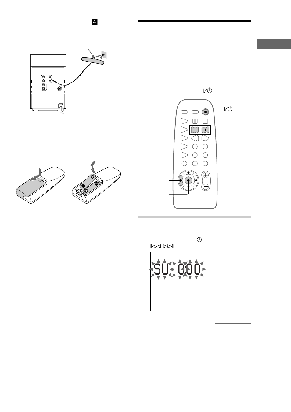 Step 2: setting the time, S u 0 0 0 | Sony CMT-ED2 User Manual | Page 7 / 40