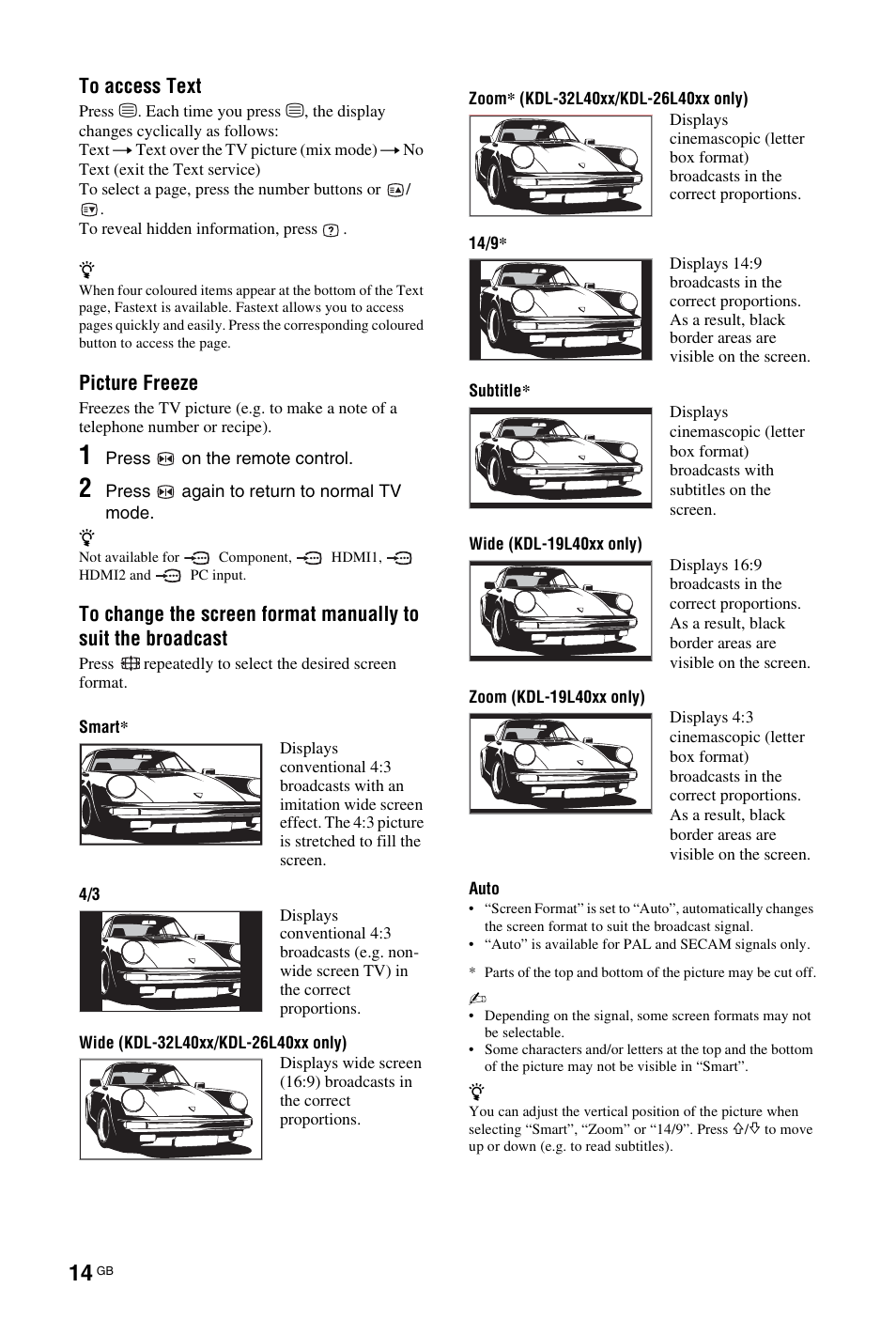 Picture freeze | Sony BRAVIA KDL-26L40xx User Manual | Page 14 / 40