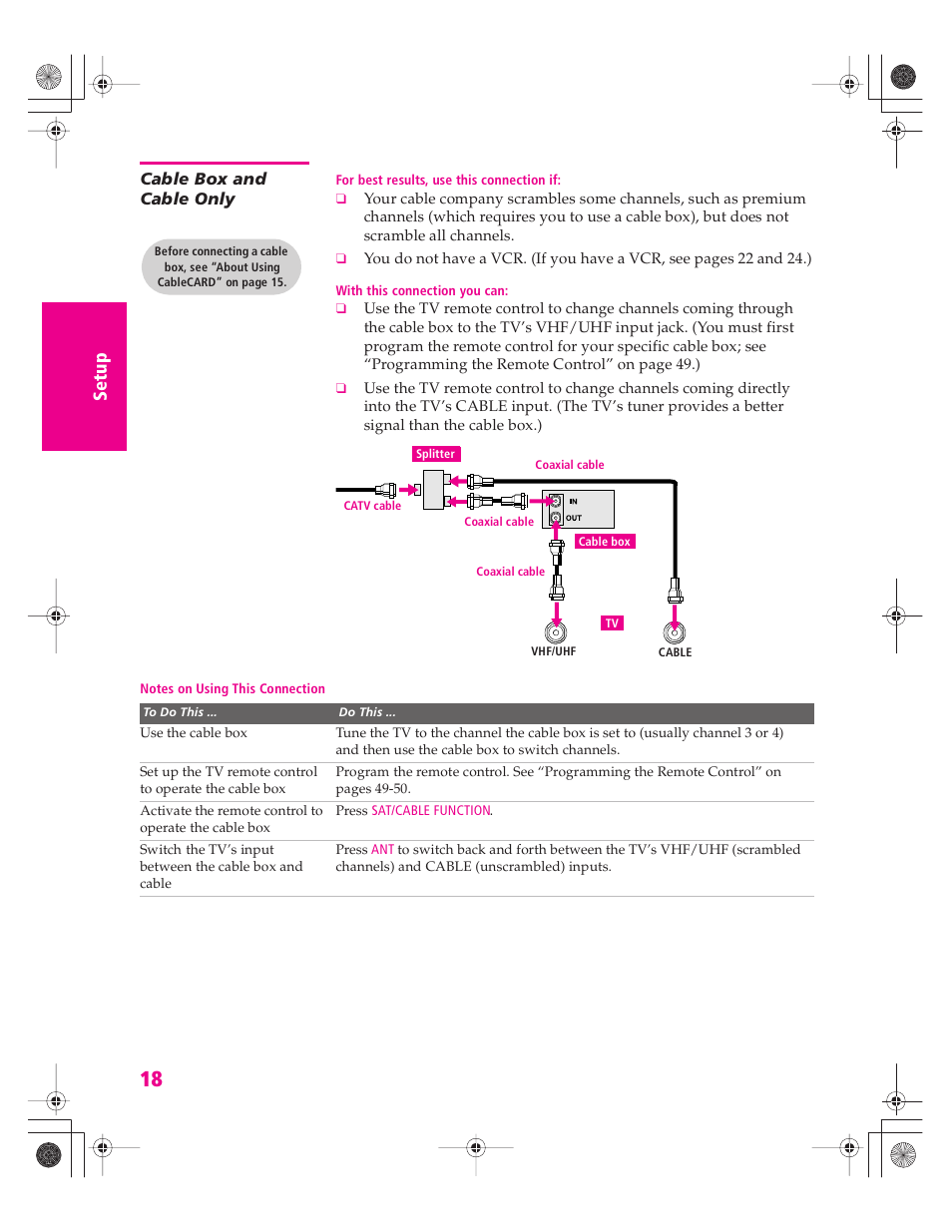 Cable box and cable only | Sony KD-30XS955 User Manual | Page 19 / 107