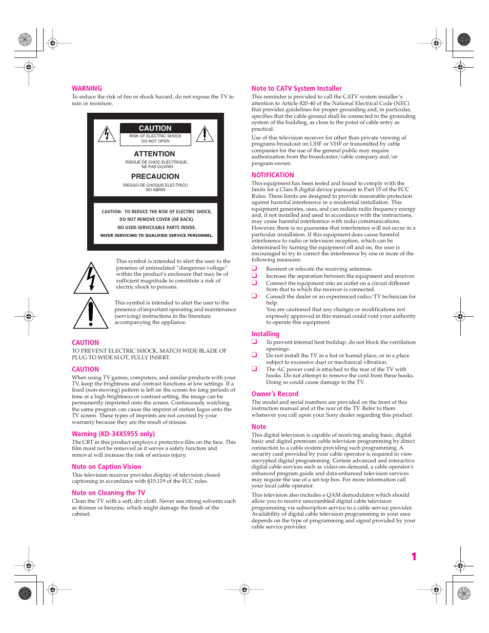 Sony KD-30XS955 User Manual | Page 2 / 107