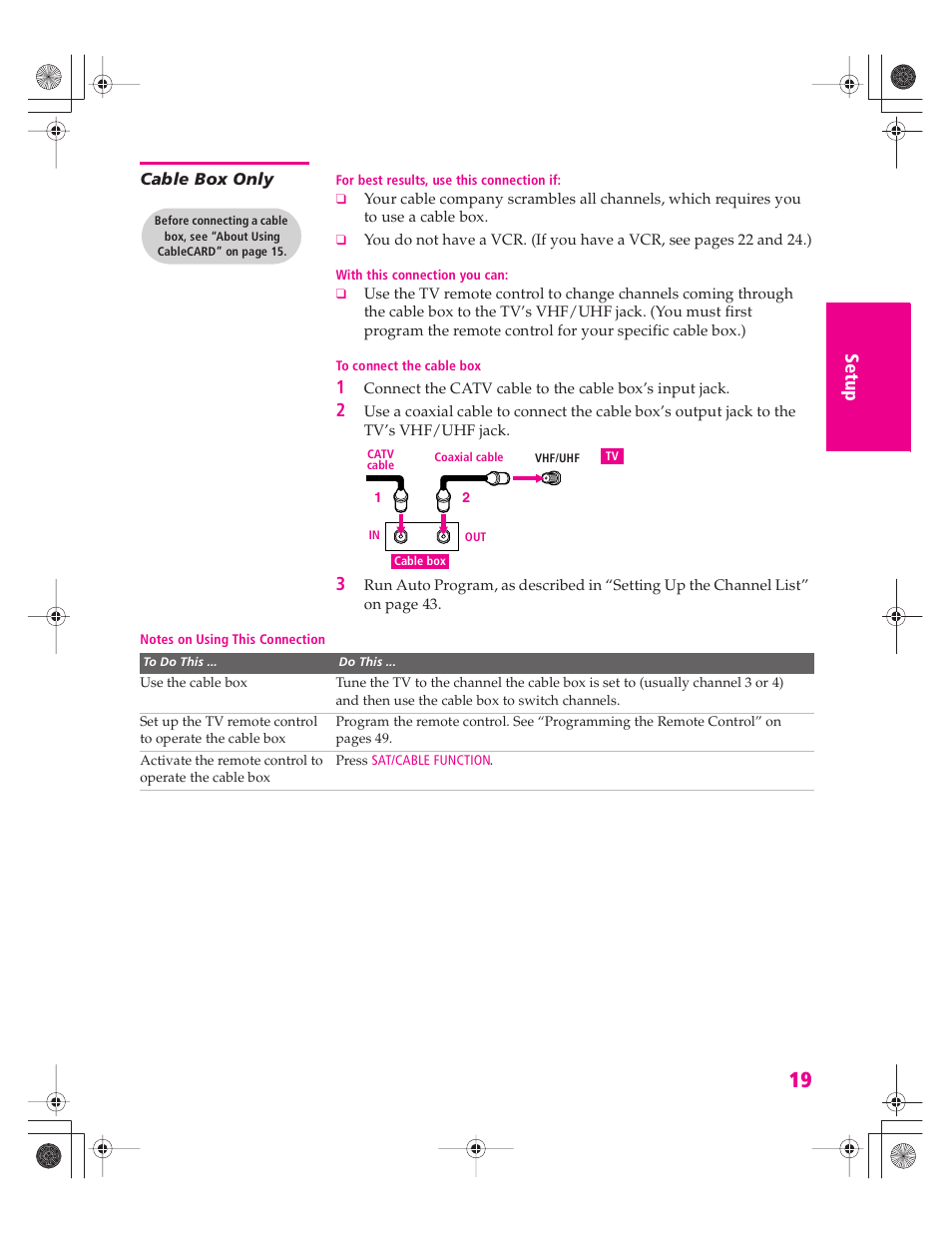 Cable box only | Sony KD-30XS955 User Manual | Page 20 / 107