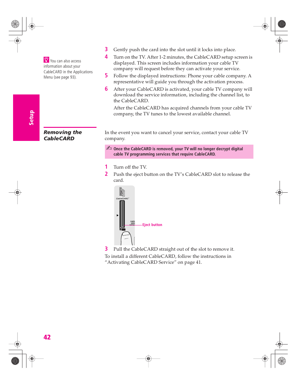 Removing the cablecard | Sony KD-30XS955 User Manual | Page 43 / 107