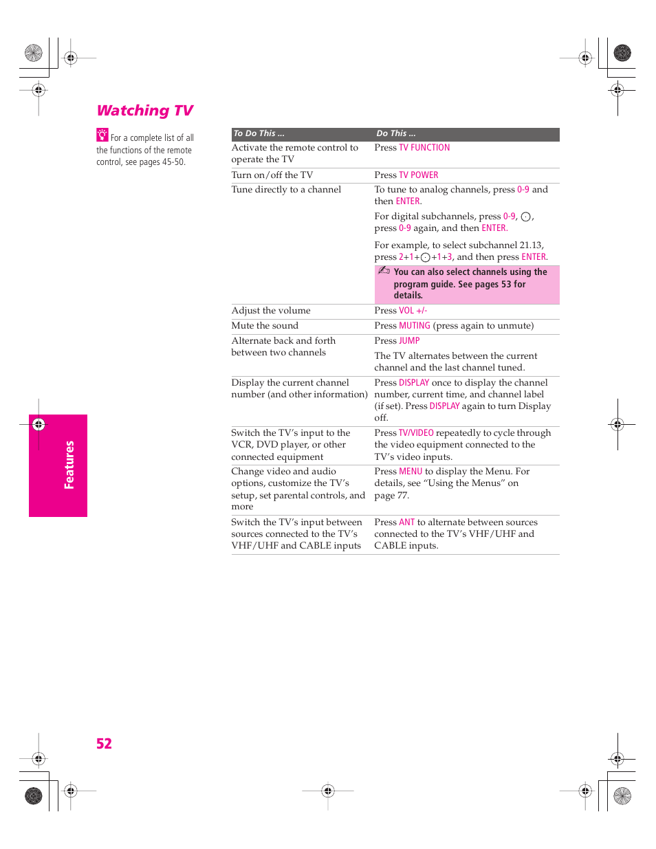 Watching tv | Sony KD-30XS955 User Manual | Page 53 / 107