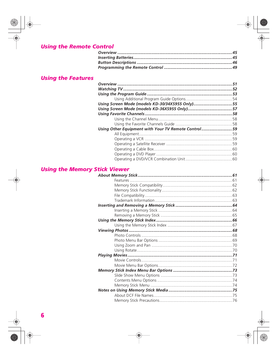 Sony KD-30XS955 User Manual | Page 7 / 107