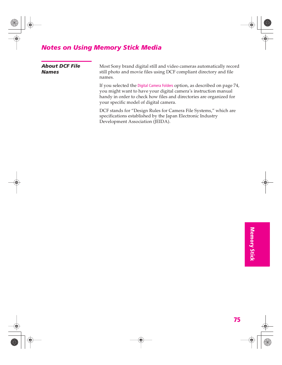 Notes on using memory stick media, About dcf file names | Sony KD-30XS955 User Manual | Page 76 / 107