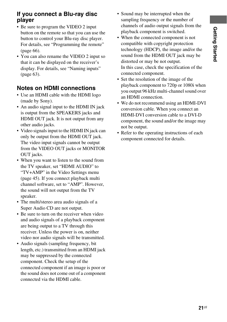 If you connect a blu-ray disc player | Sony HTD-DW995 User Manual | Page 21 / 80