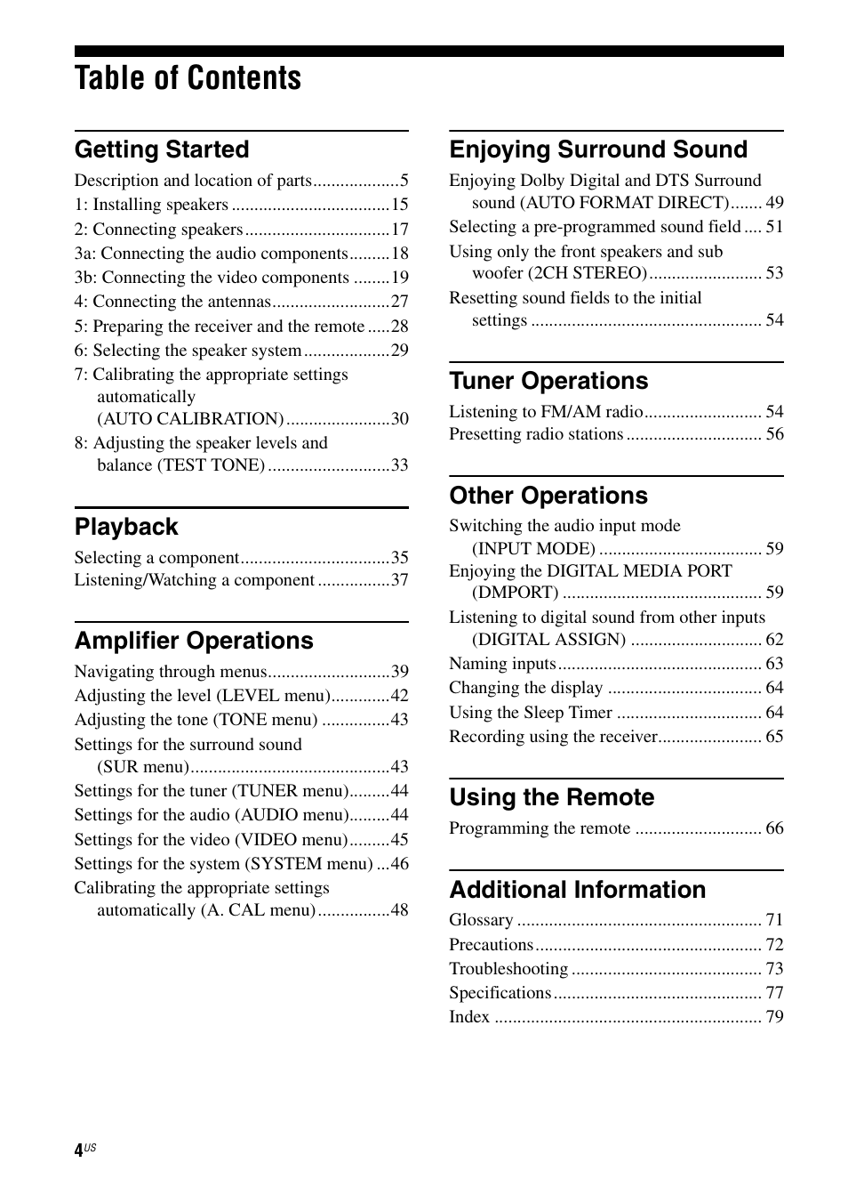 Sony HTD-DW995 User Manual | Page 4 / 80