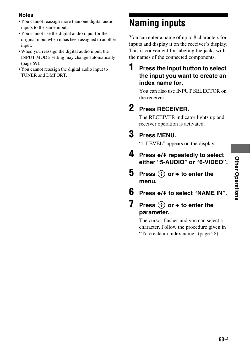 Naming inputs | Sony HTD-DW995 User Manual | Page 63 / 80