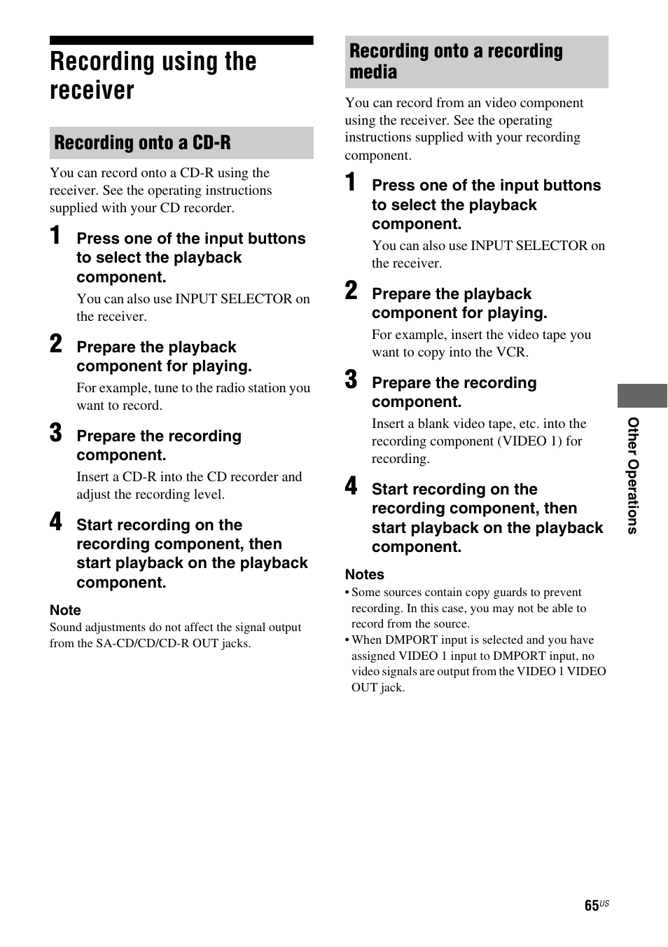Recording using the receiver | Sony HTD-DW995 User Manual | Page 65 / 80