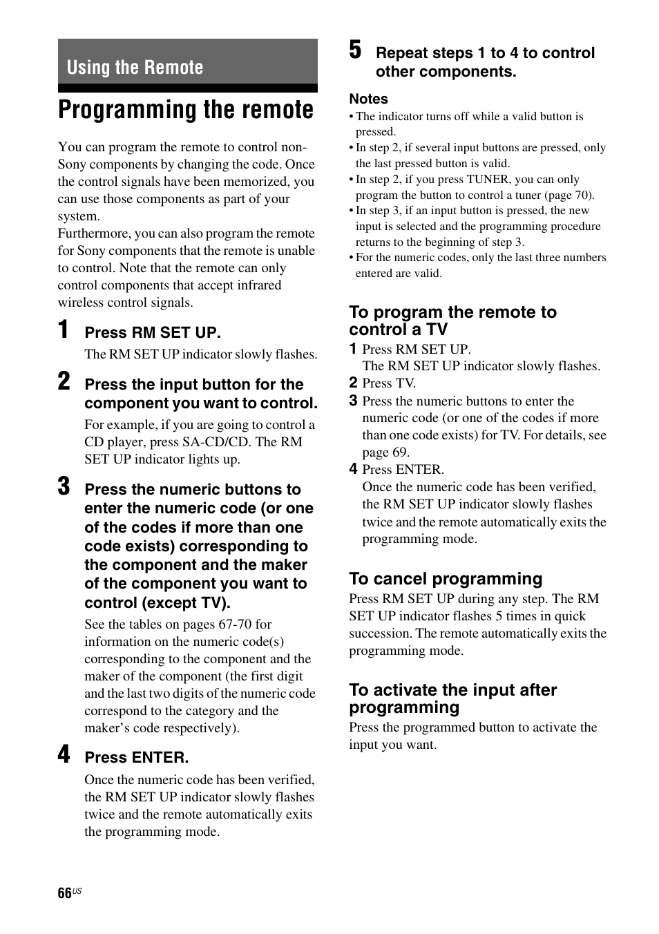 Using the remote, Programming the remote | Sony HTD-DW995 User Manual | Page 66 / 80