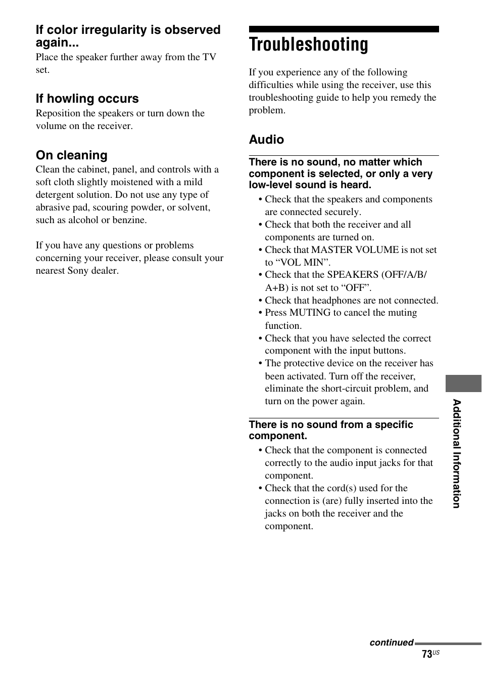 Troubleshooting | Sony HTD-DW995 User Manual | Page 73 / 80