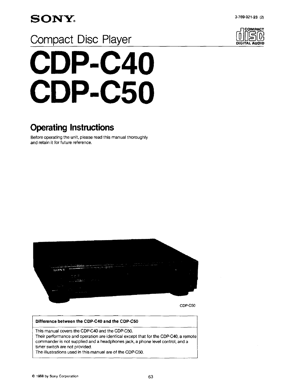 Sony CDP-C40 User Manual | 16 pages