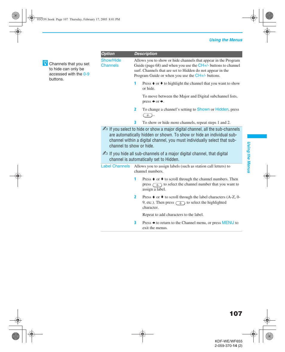 Sony GRAND WEGA 2-059-370-14(2) User Manual | Page 107 / 132