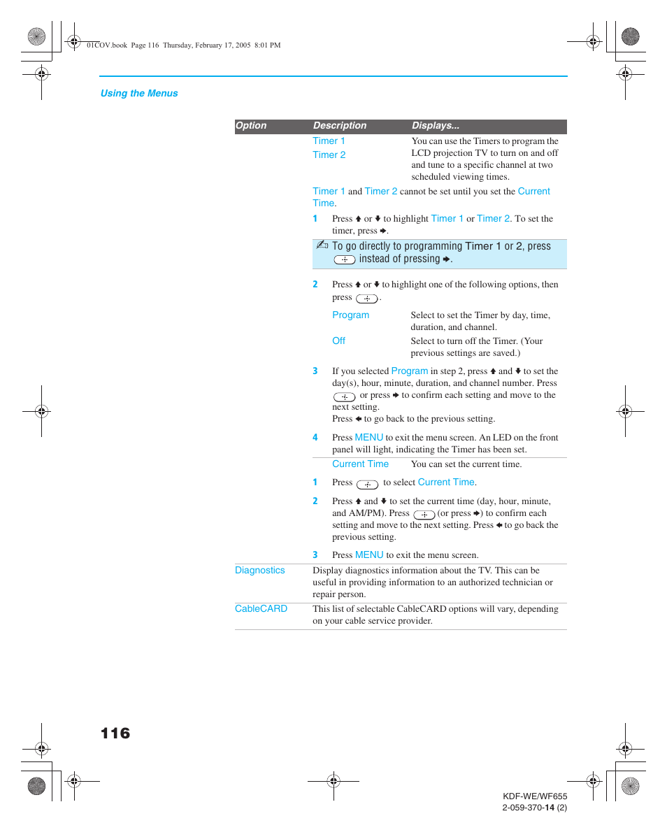 Sony GRAND WEGA 2-059-370-14(2) User Manual | Page 116 / 132