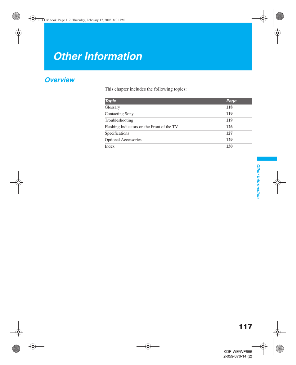 Other information, Overview | Sony GRAND WEGA 2-059-370-14(2) User Manual | Page 117 / 132