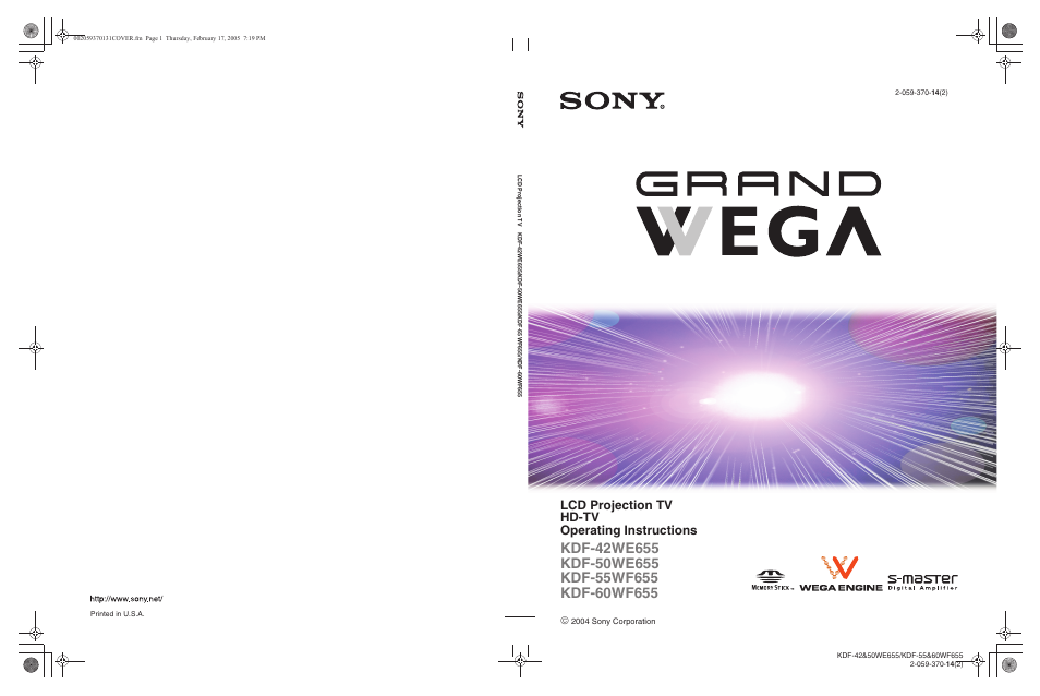 Lcd projection tv hd-tv operating instructions | Sony GRAND WEGA 2-059-370-14(2) User Manual | Page 132 / 132