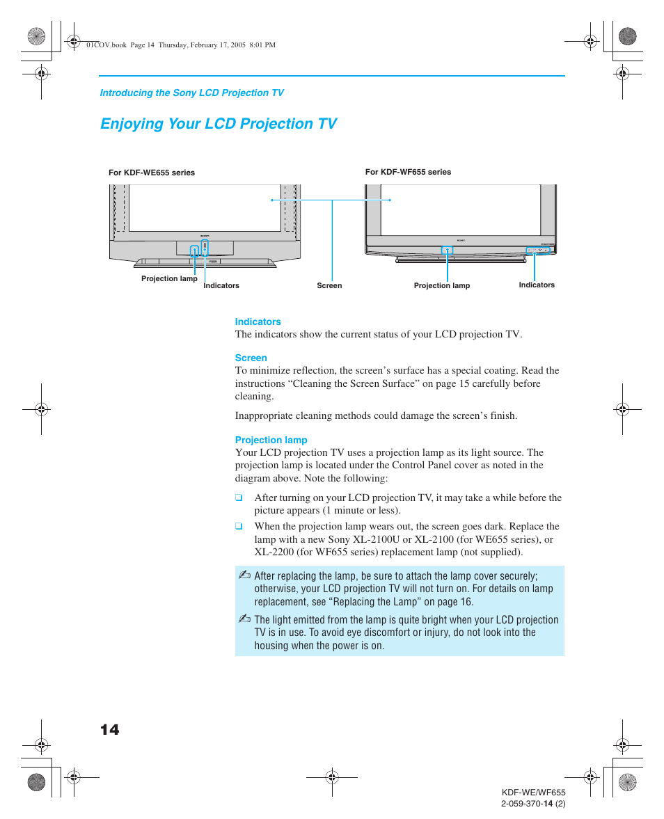 Enjoying your lcd projection tv, Features | Sony GRAND WEGA 2-059-370-14(2) User Manual | Page 14 / 132