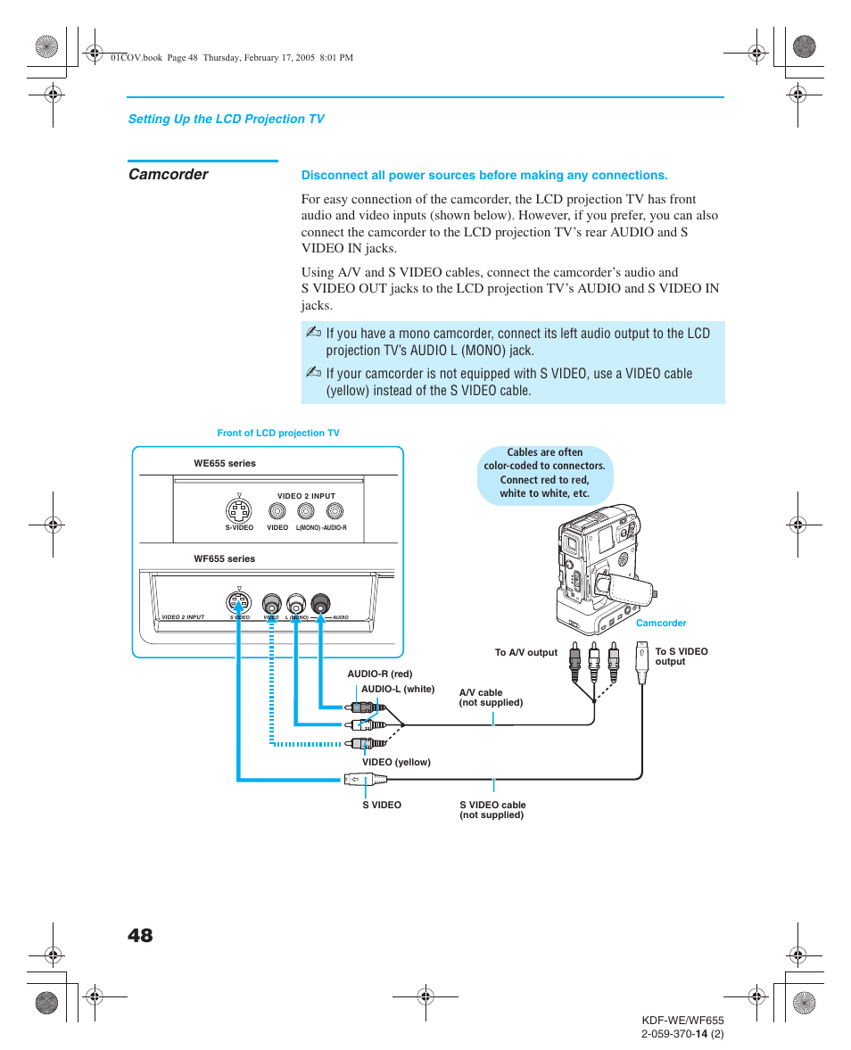 Camcorder, Dvd player | Sony GRAND WEGA 2-059-370-14(2) User Manual | Page 48 / 132