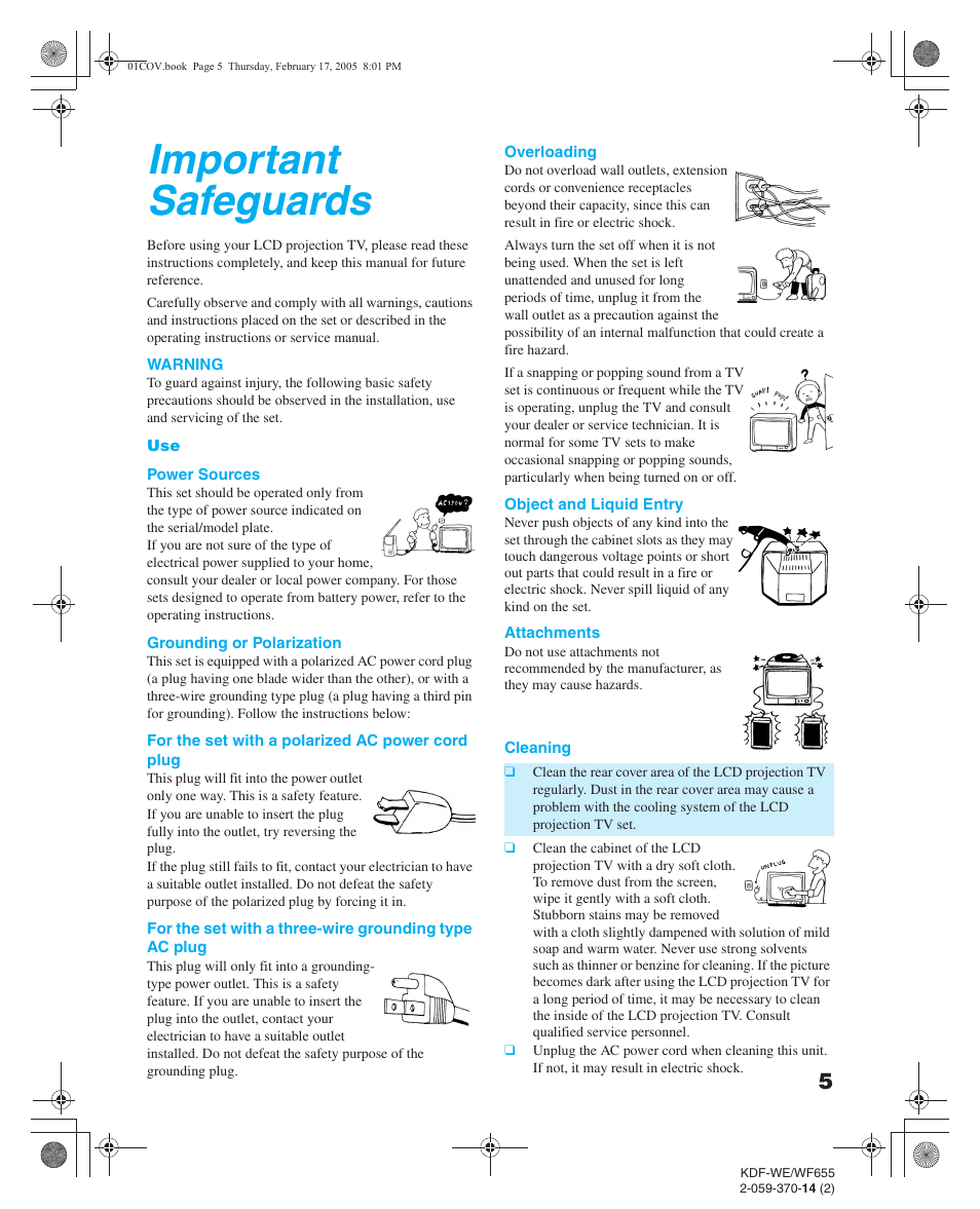 Important safeguards | Sony GRAND WEGA 2-059-370-14(2) User Manual | Page 5 / 132