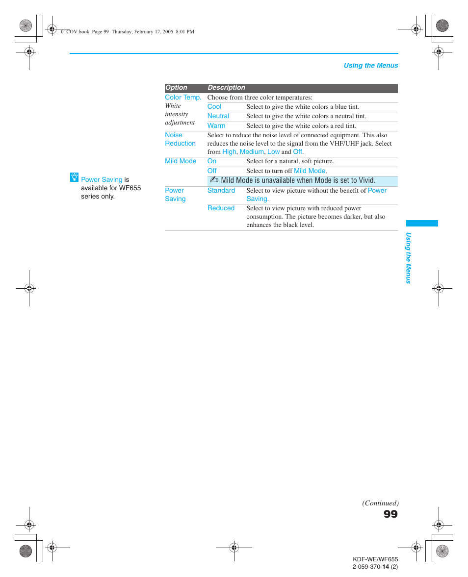 Sony GRAND WEGA 2-059-370-14(2) User Manual | Page 99 / 132