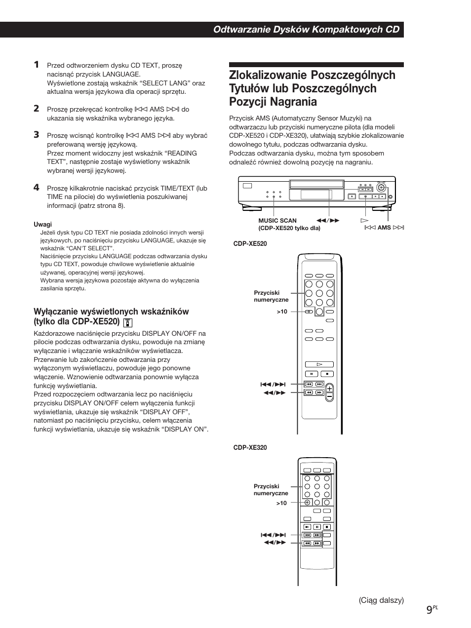 Odtwarzanie dysków kompaktowych cd | Sony CDP-XE320 User Manual | Page 27 / 56