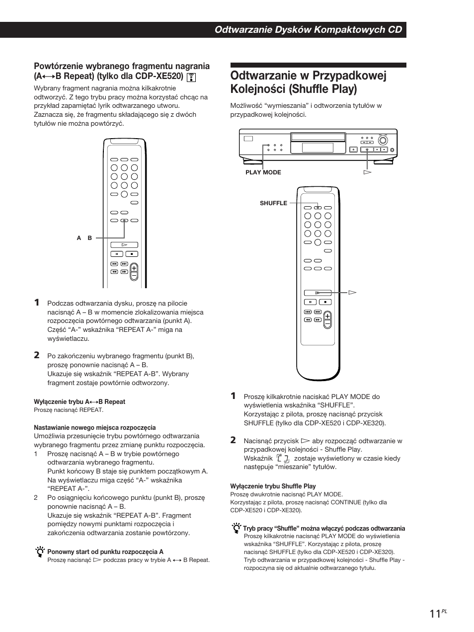Odtwarzanie dysków kompaktowych cd | Sony CDP-XE320 User Manual | Page 29 / 56