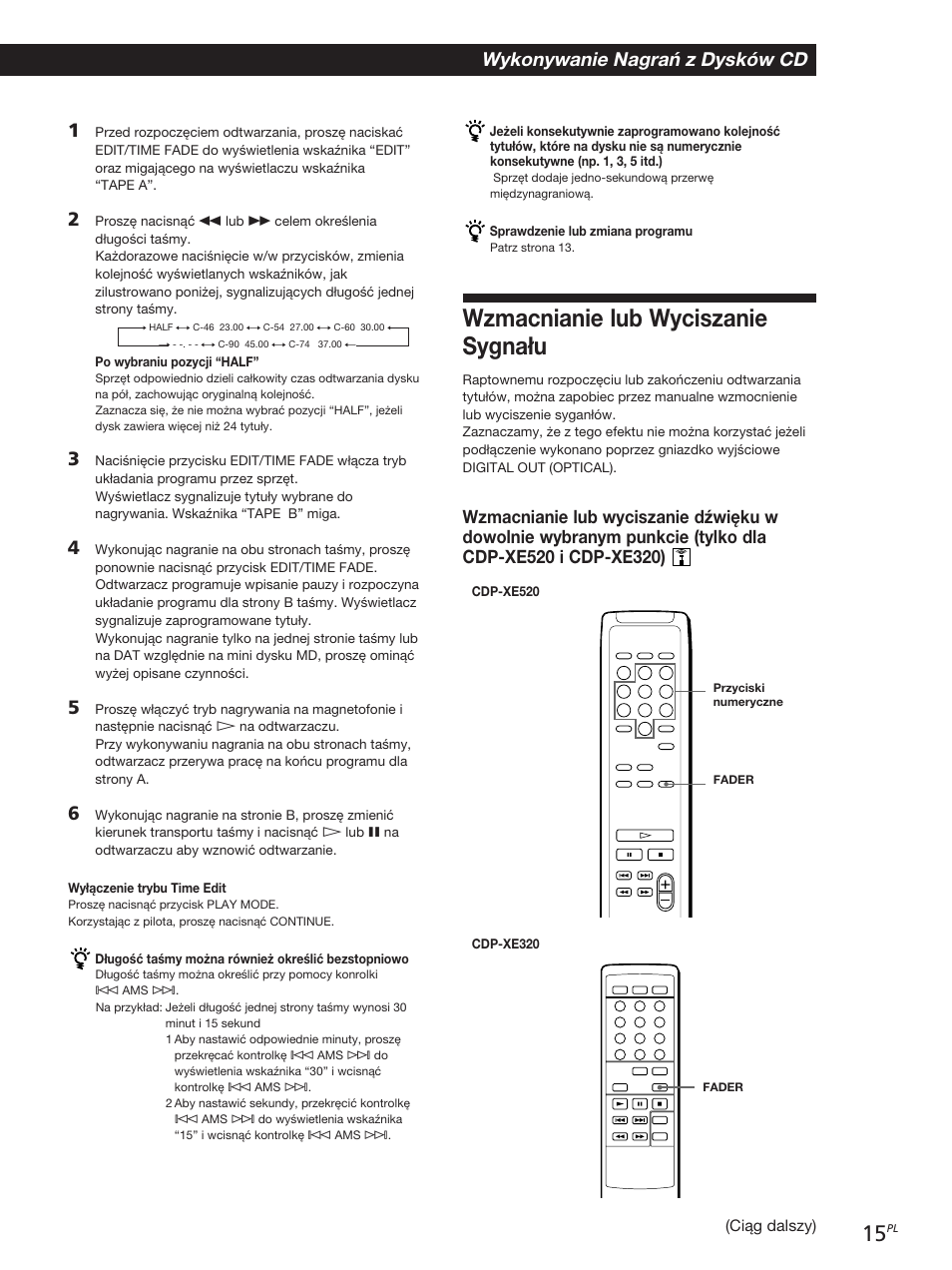 Wzmacnianie lub wyciszanie sygnału, Wykonywanie nagrań z dysków cd 1 | Sony CDP-XE320 User Manual | Page 33 / 56