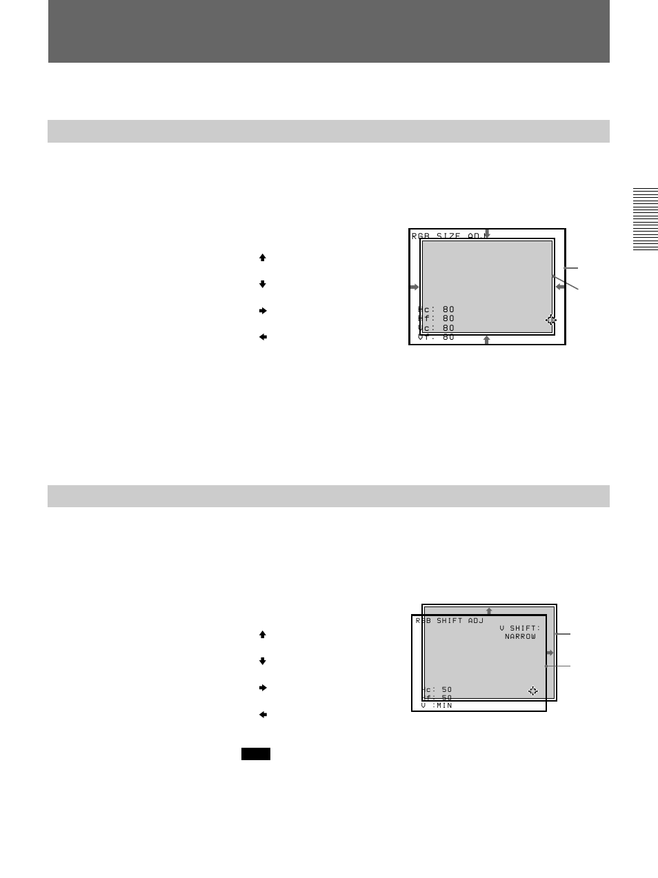 Adjusting the size and shift of the picture (gb), Adjusting the size and shift of the picture, Size adjustment | Shift adjustment | Sony VPH-D50HTM User Manual | Page 21 / 140