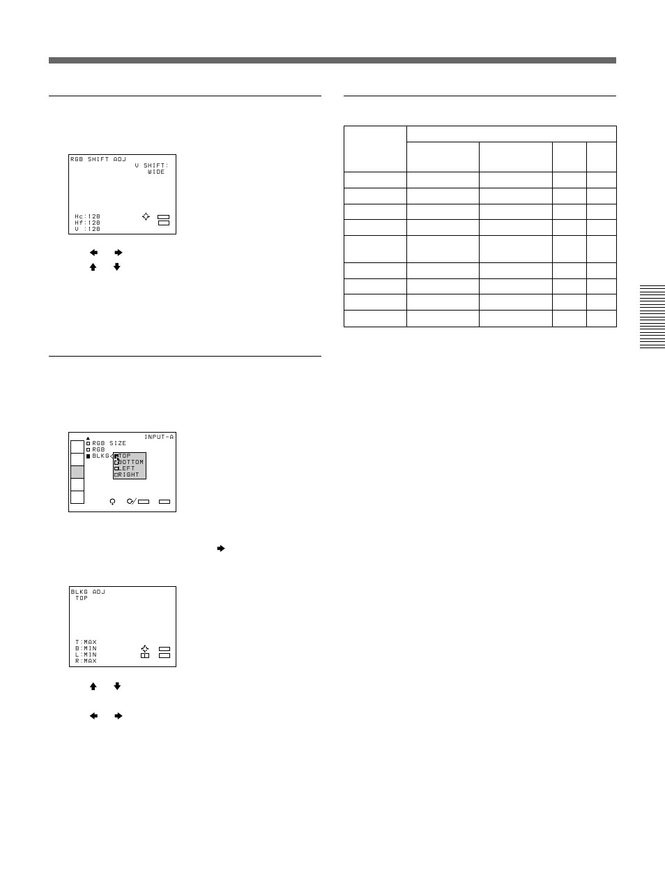 Rgb shift, Blkg (blanking), Input signals and adjustable/setting items | Sony VPH-D50HTM User Manual | Page 33 / 140