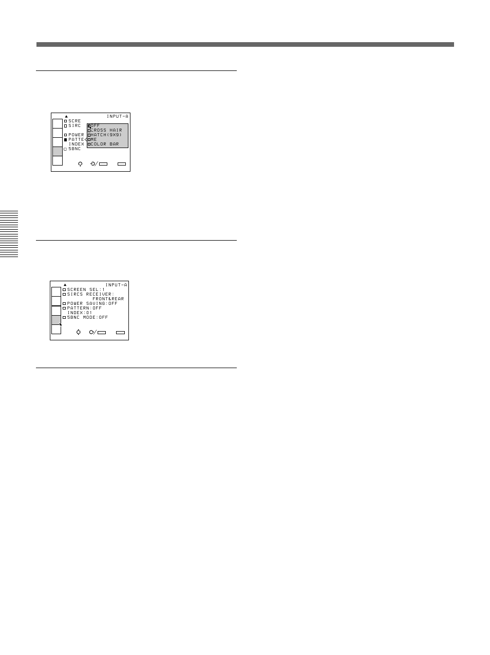 The set setting menu, Pattern, Index (index number) | 5bnc mode, The index number of this projector is set to 01, This menu does not function with this projector | Sony VPH-D50HTM User Manual | Page 36 / 140