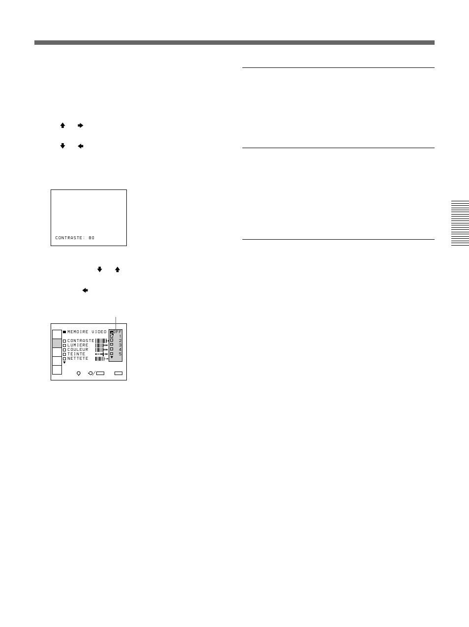 Pour désactiver l’affichage des menus, Pour restaurer les valeurs de réglage par défaut, Mémorisation des réglages | Sony VPH-D50HTM User Manual | Page 73 / 140