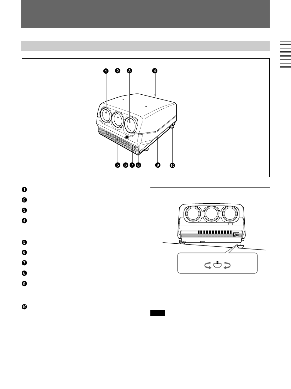 Posición y función de los controles (es), Posición y función de los controles, Parte frontal | Sony VPH-D50HTM User Manual | Page 99 / 140