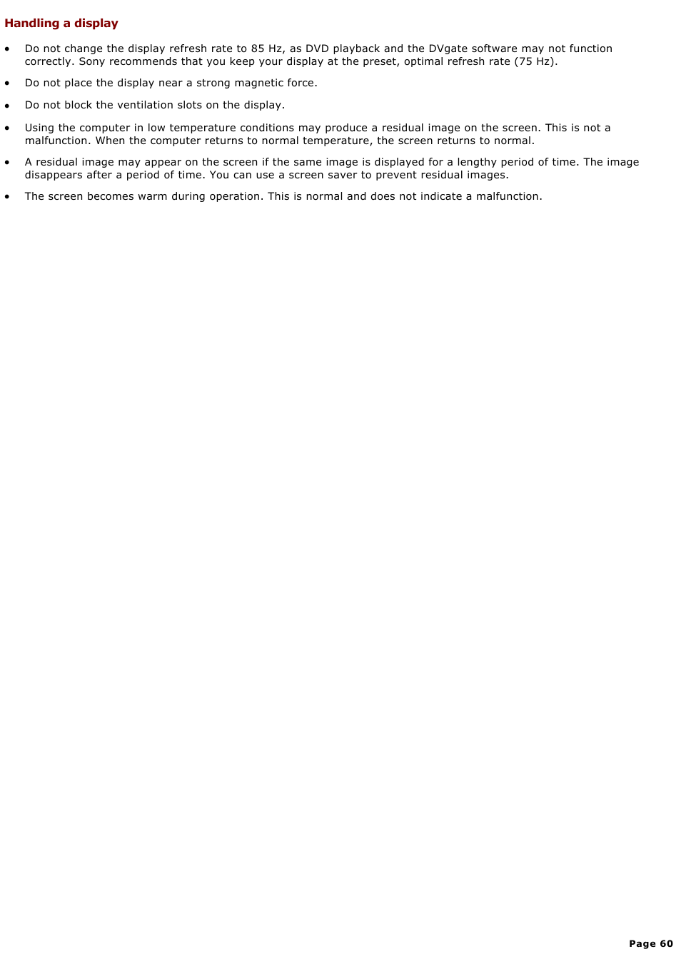 Handling a display | Sony PCVRX670 User Manual | Page 60 / 88