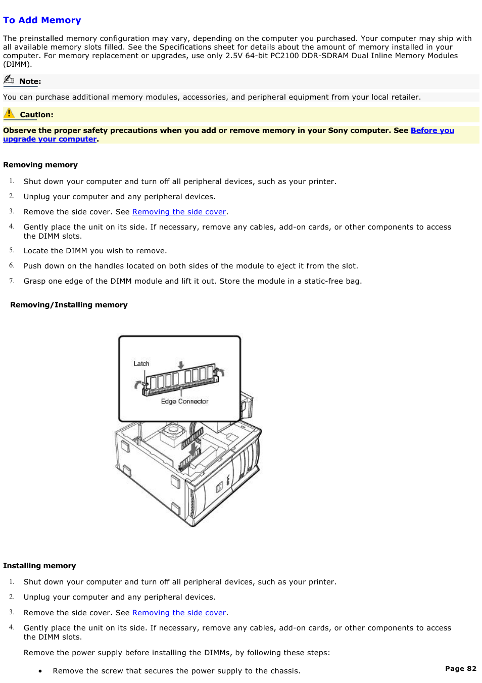 To add memory | Sony PCVRX670 User Manual | Page 82 / 88