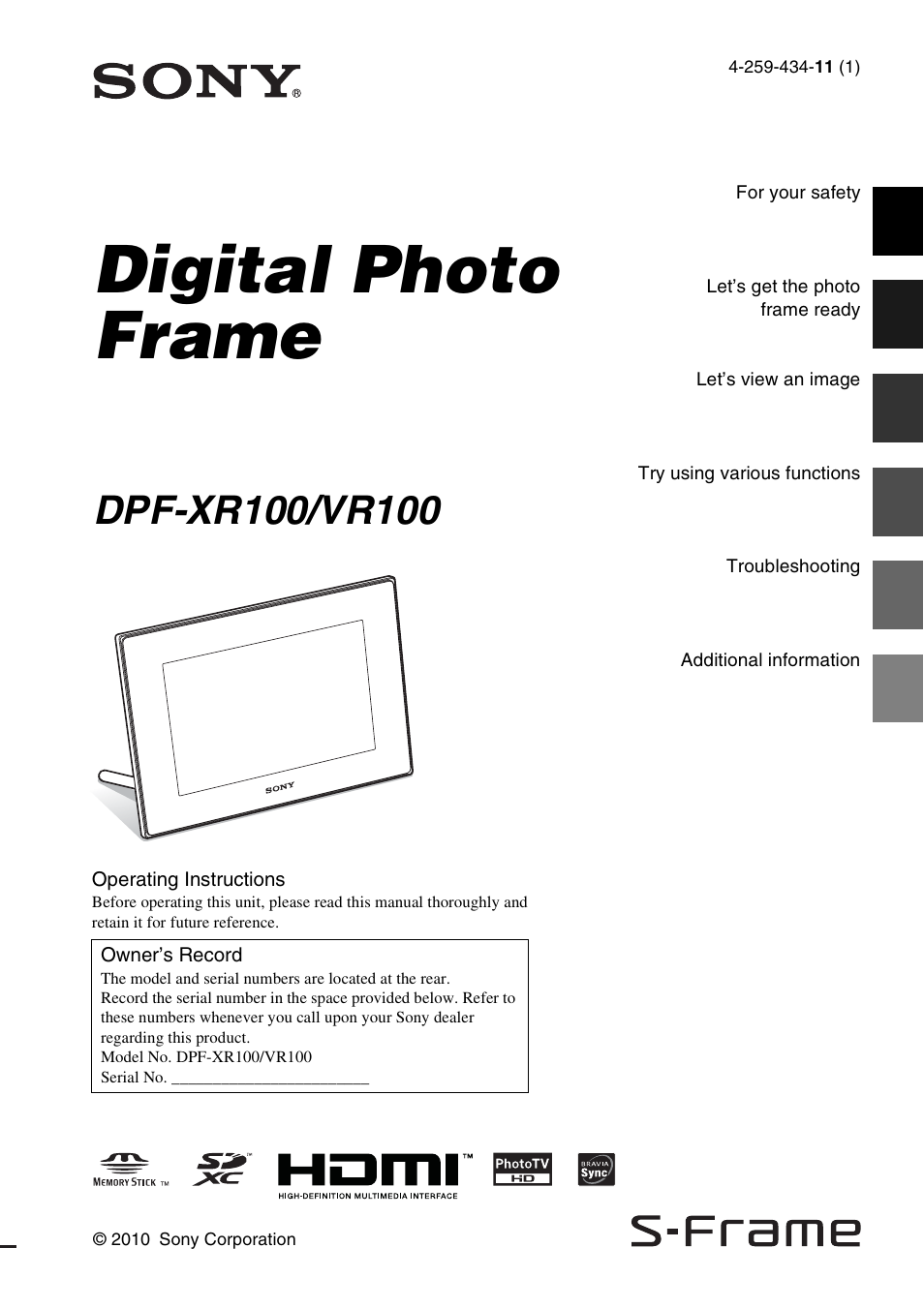 Sony DPF-XR100 User Manual | 40 pages