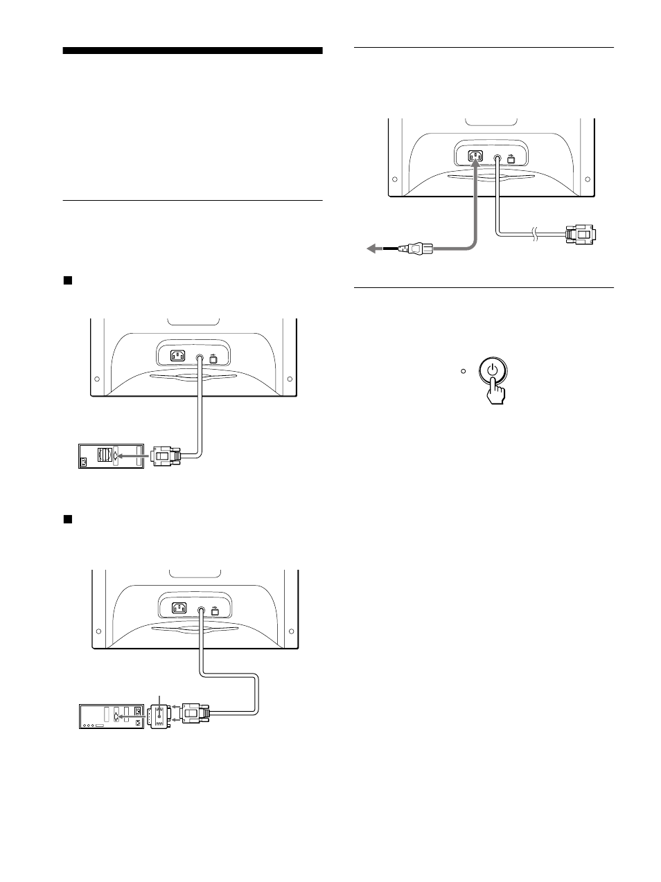 Setup, Step 1: connect your monitor to your computer, Step 2: connect the power cord | Step 3: turn on the monitor and computer, Step 1: co, Step 2: co, Step 3: tu | Sony HMD-A220 User Manual | Page 6 / 88