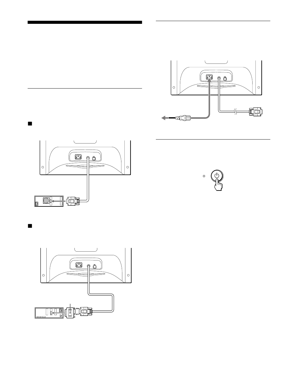 Installazione, Punto 1:collegamento del monitor al computer, Punto 2:collegamento del cavo di alimentazione | Punto 3:accensione del monitor e del computer | Sony HMD-A220 User Manual | Page 62 / 88
